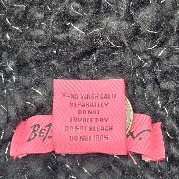 BETSEY JOHNSON SPARKLE WINTER LOT INFINITY SCARF POM POM BEANIE HAT BLACK WOMEN - Picture 13 of 13